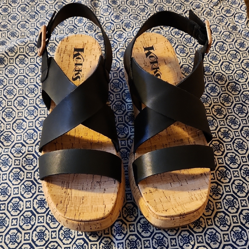 Kork-Ease Black and Tan Strappy Sandals - Picture 9 of 12
